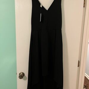 Elegant Black Double Vneck High Low Dress